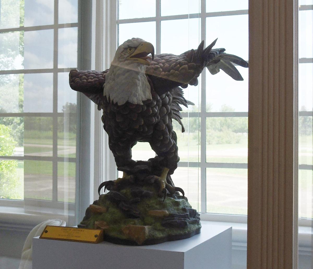 A porcelain eagle sits in the Annabelle Lundy Fetterman Porcelain Museum in Massee Lane Gardens on Wednesday, July 17, 2024 in Fort Valley, Georgia. Only four of these eagles exist, with one of them on display in The White House.