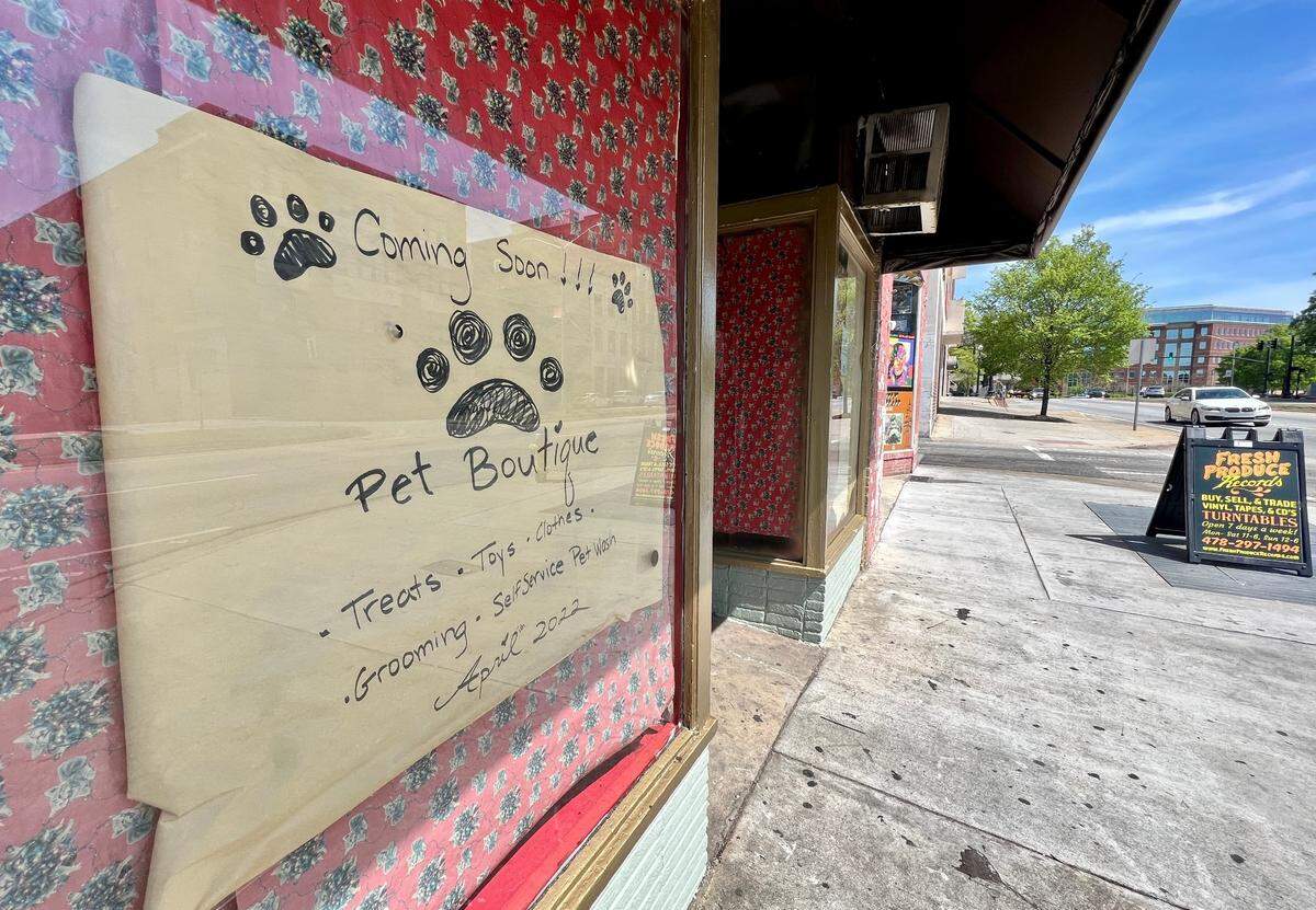 A sign in the window at 453 Martin Luther King Jr. Blvd. say that a pet boutique is coming soon to the space.