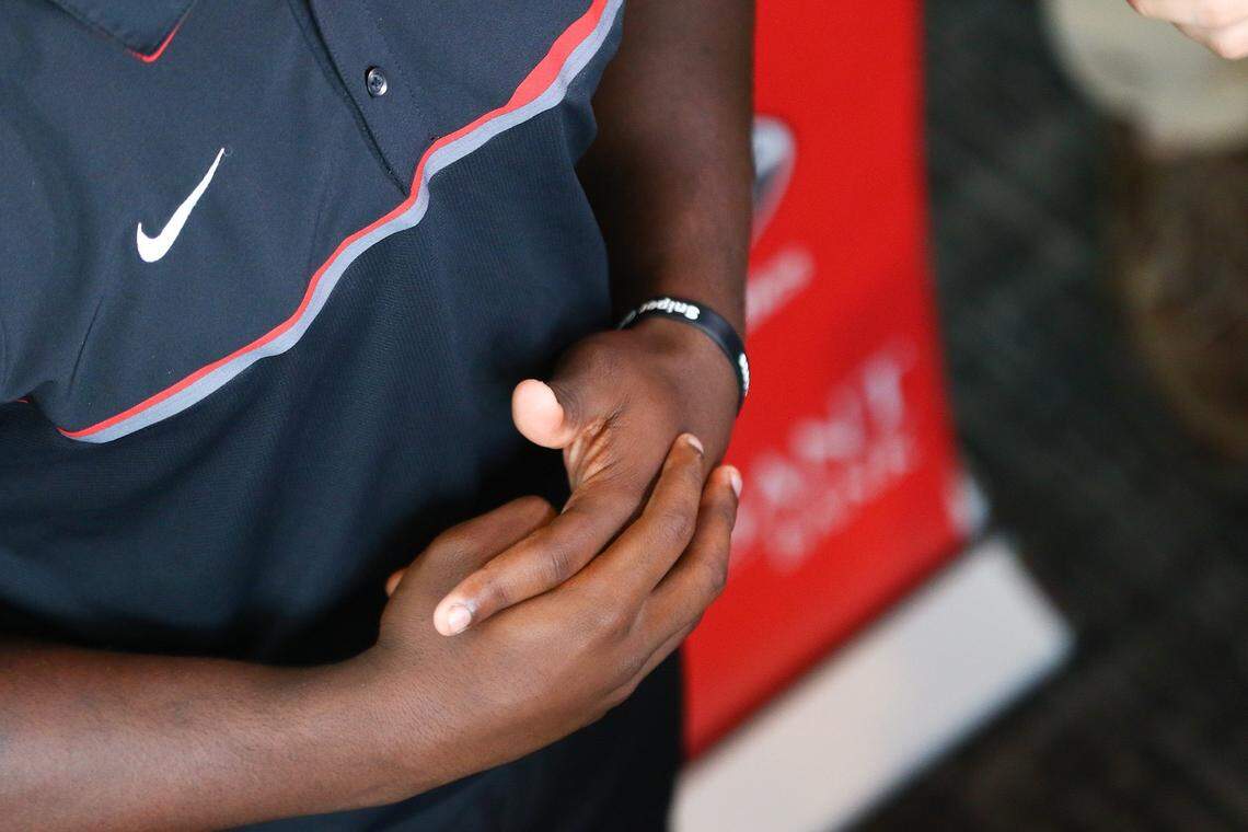 Georgia inside linebacker Monty Rice (32) speaks to the media during the Bulldogs’ Media Day at Butts-Mehre Heritage Hall in Athens, Ga., on Friday, Aug. 2, 2019.