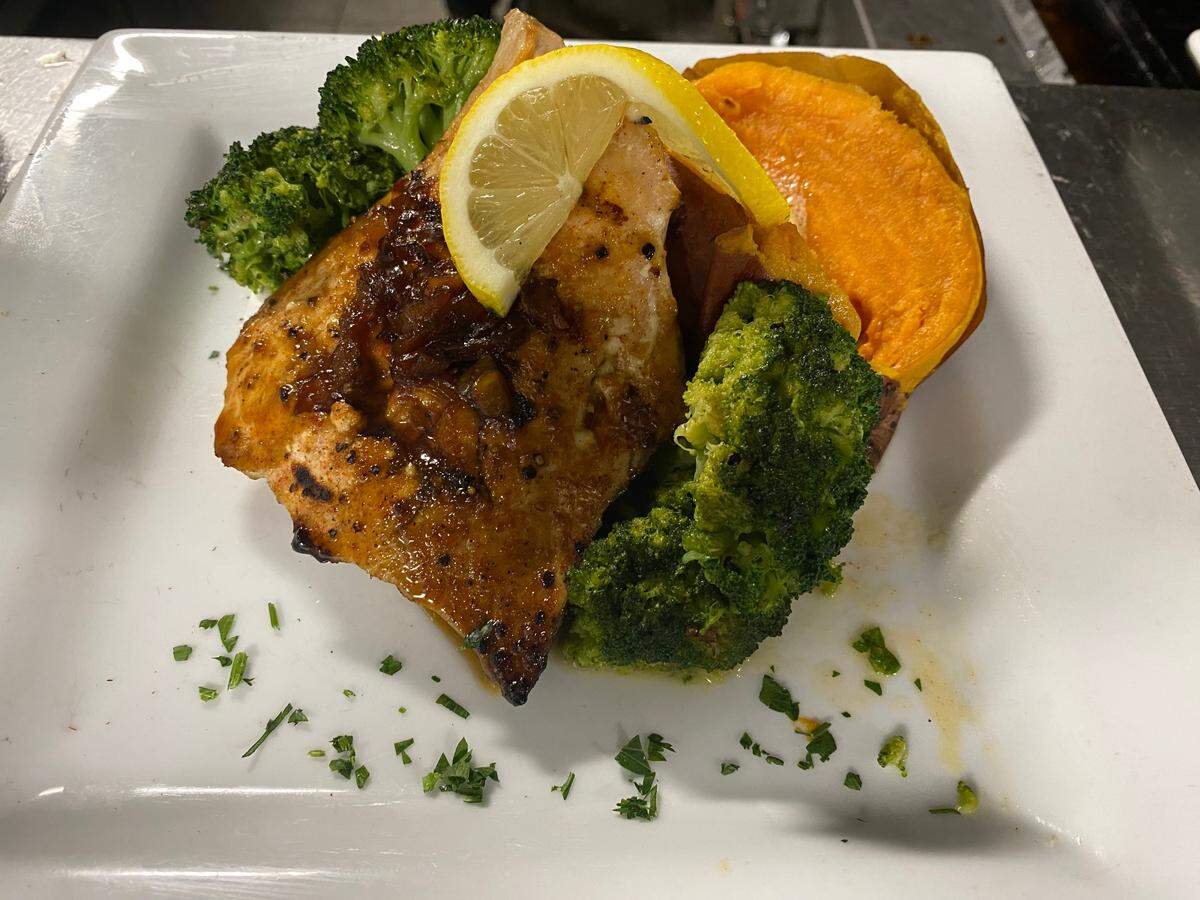 Bourbon glazed salmon from The Cotton Ranch at 347 Cotton Ave. in downtown Macon.