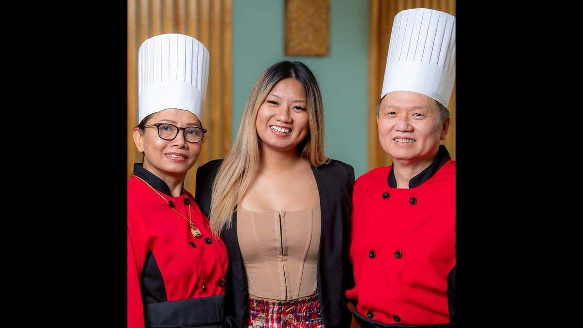 From left to right, Chef Laddavan Sarrtsud, daughter Jiin Sarrtsud, and Chef Tom Sarrtsud, at their popular Thai restaurant, Ladda Bistro, in downtown Macon.