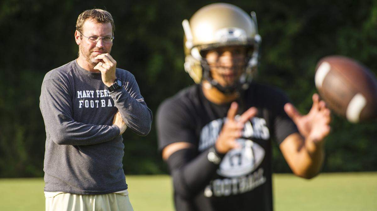 Mary Persons head coach Brian Nelson watches his team drill at a recent practice.