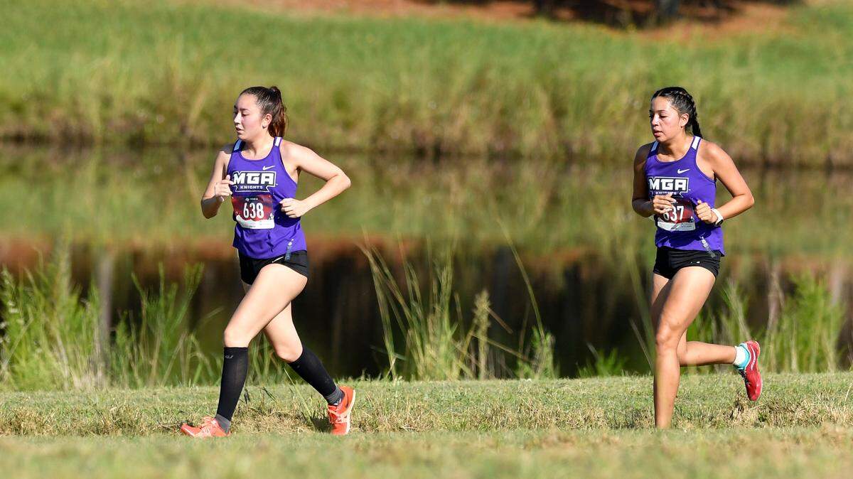 Middle Georgia State cross country athletes run on the school’s course, which received a $1.2 million grant for new facilities on Tuesday.