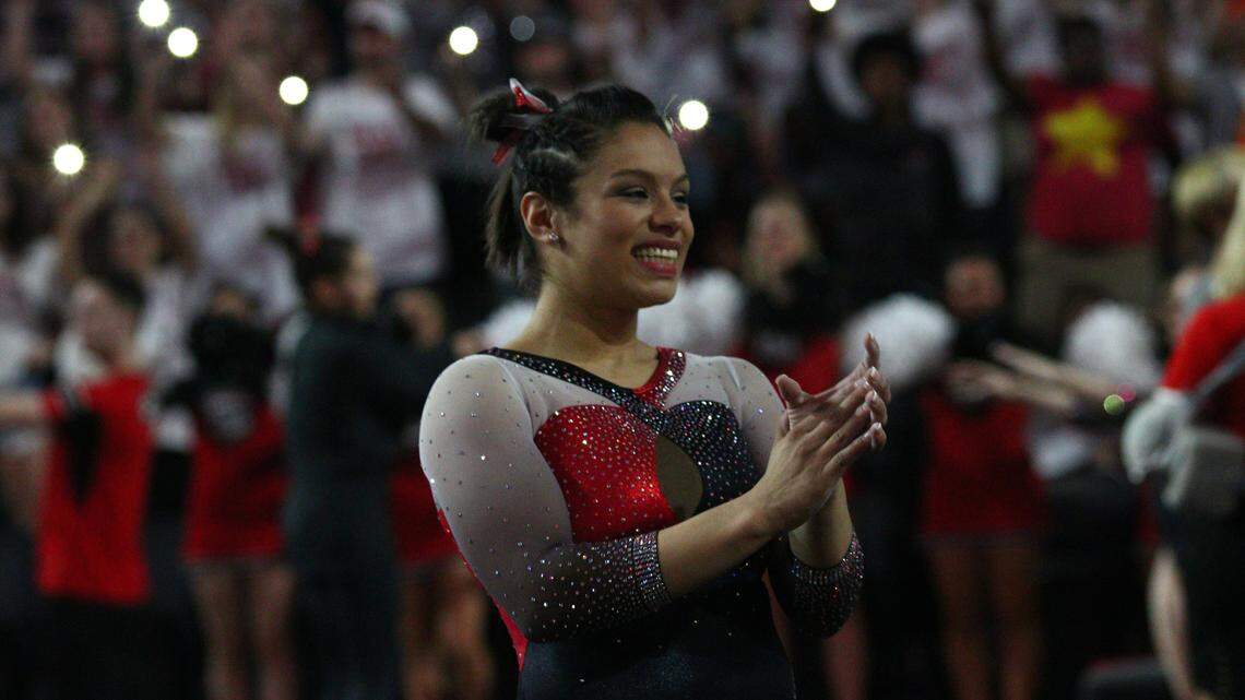 GymDog continues legacy, moonwalks her way to a career-best score against LSU