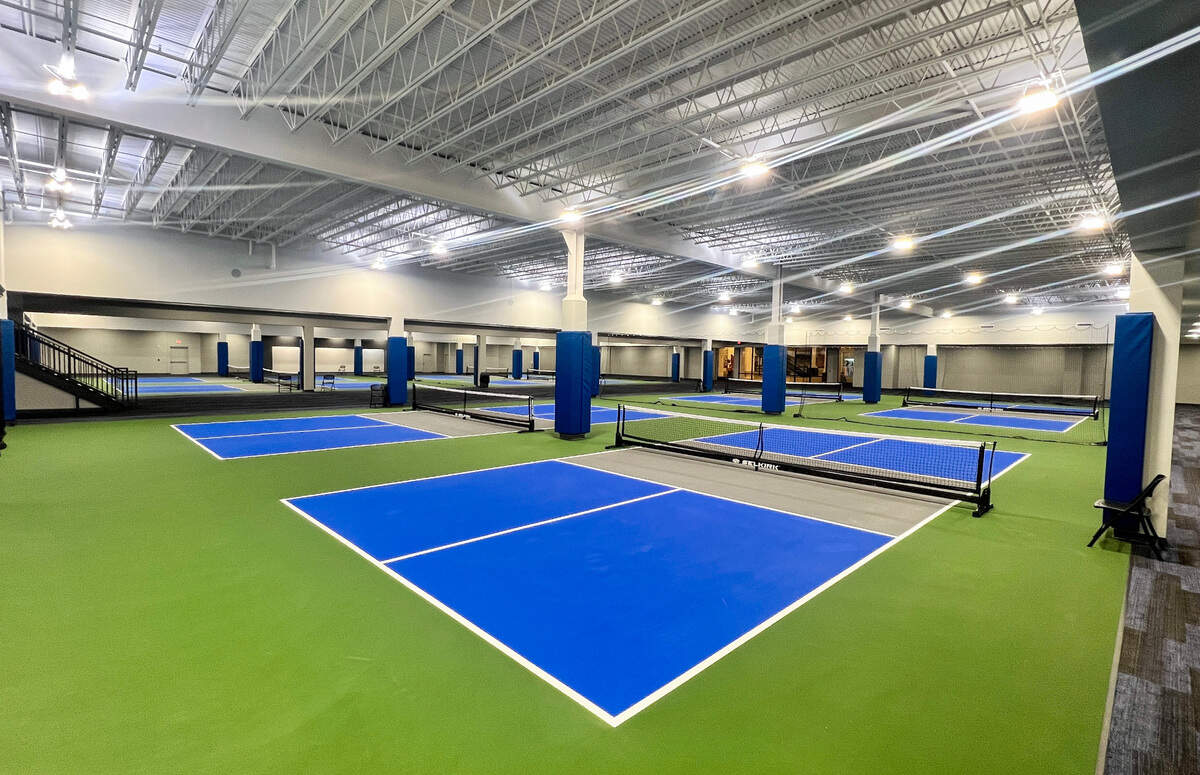 The new two-story indoor pickleball facility in Macon features 32 courts along with lockers, showers, and a pro shop.