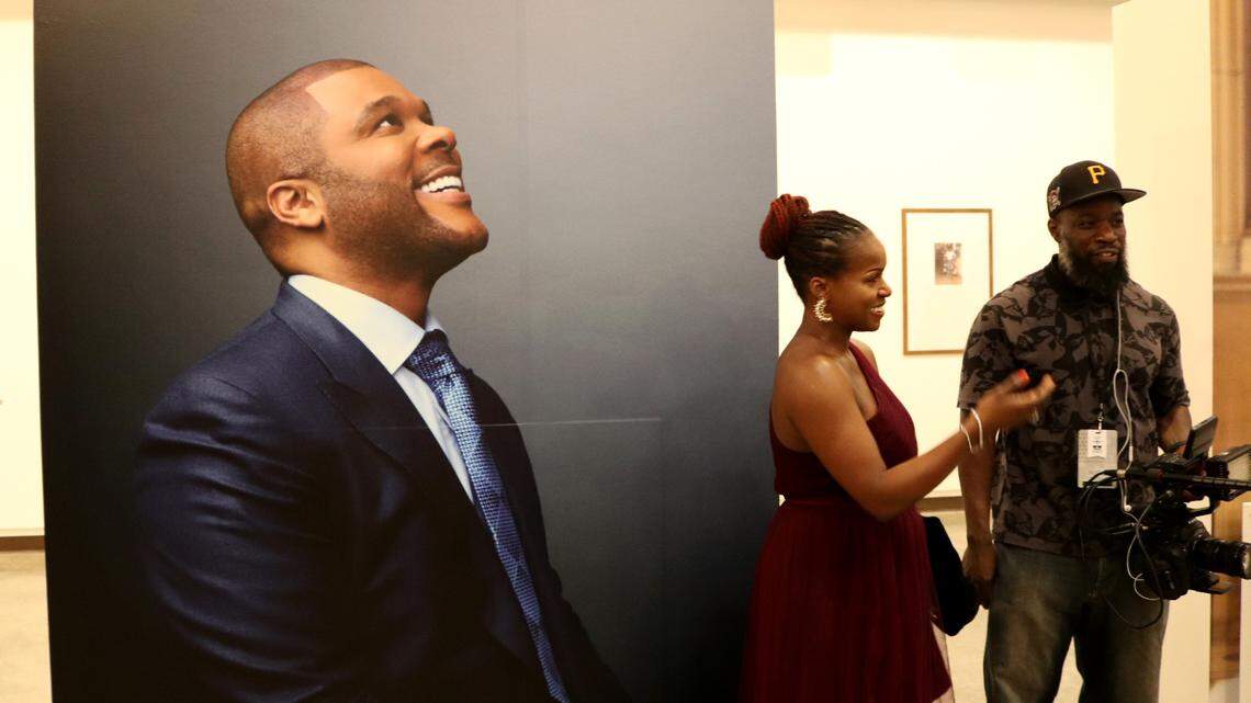 A portrait of Tyler Perry at the Tyler Perry exhibit in the Tubman Museum. The exhibit opened on Feb. 18.
