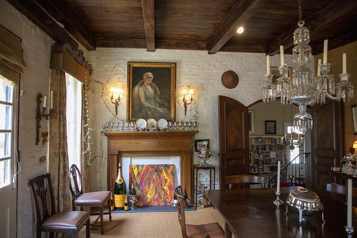 A view of from their dining room with their living room visible in the back.