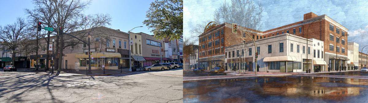 The Neel’s Lofts project calls for the construction of a 107,000-square-foot, four-story building where the old Joseph N. Neel and Blair’s stores now stand in downtown Macon. A recent photo and what’s planned.