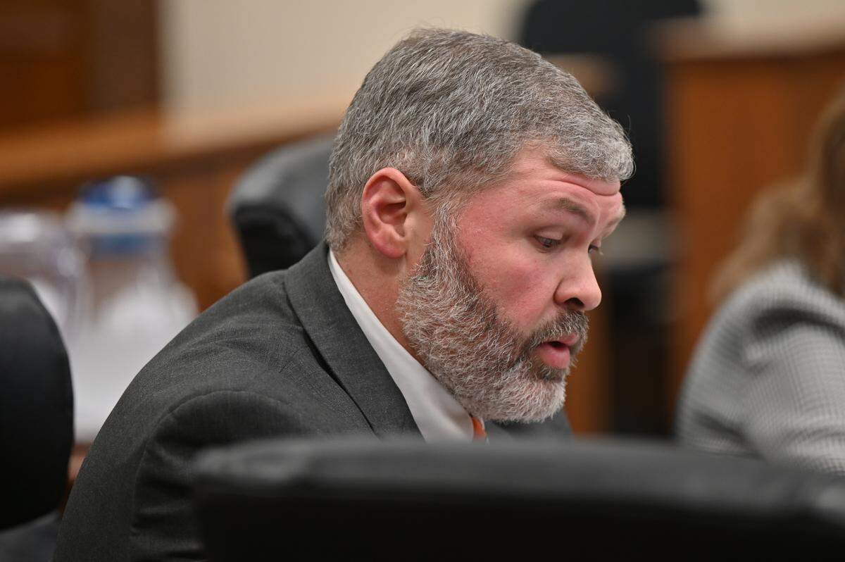 Attorney Michael Hill speaks to the judge during a hearing at the Bibb County Courthouse on Friday, Jan. 9, 2026, in Macon, Georgia. Bibb County judge Richard Winegarden ordered the release of some documents requested in a jail death lawsuit.