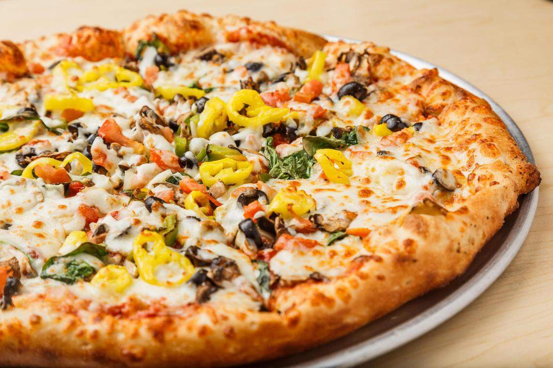 A veggie pizza at Dough Bros’ Pizza Joint near the intersection of Watson Boulevard and U.S. 41 in Warner Robins.