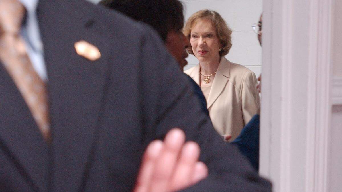 Former First Lady Rosalynn Carter during a 2003 visit to Macon to promote childhood immunization at the Greater Little Rock Baptist Church on Felton Avenue.