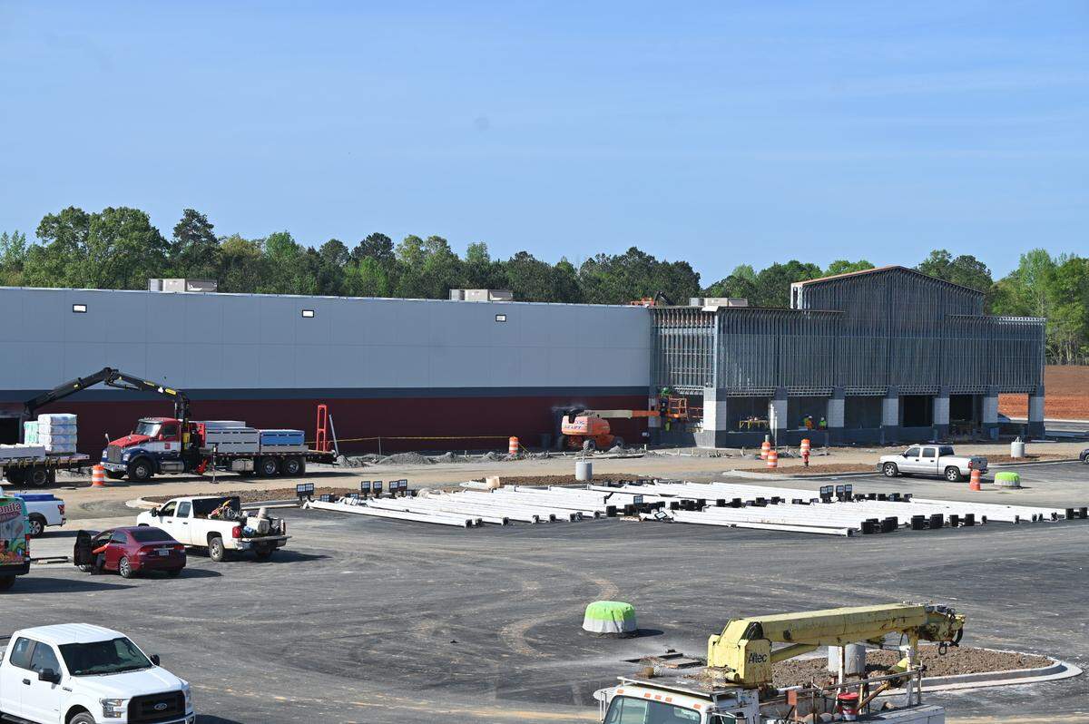 Construction continues on the BJ’s Wholesale Club off of Watson Boulevard on Friday, April 4, 2025, in Warner Robins, Georgia. The new store is expected to open summer 2025. 