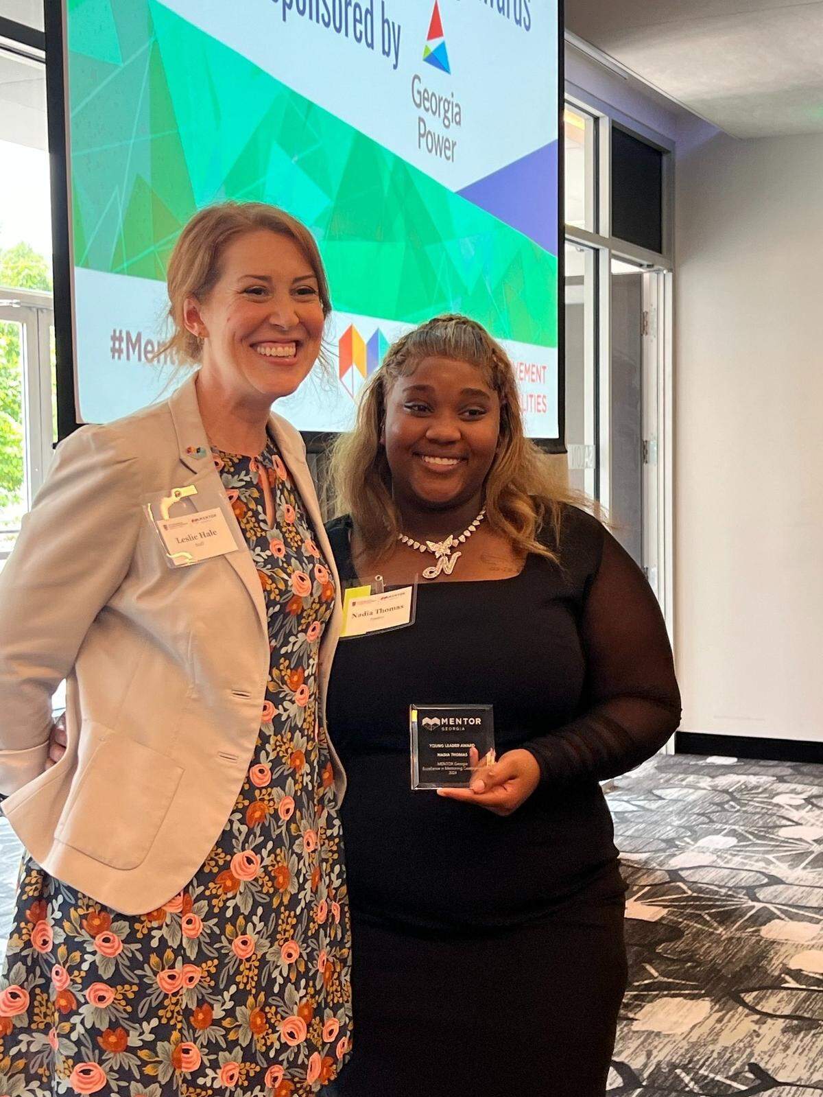 Seventeen-year-old Nadia Thomas, founder of Nadia’s Truth, was a guest speaker at the Mentor Georgia Youth Summit, where she received the Young Leader Award for Excellence in Mentoring on June 29.