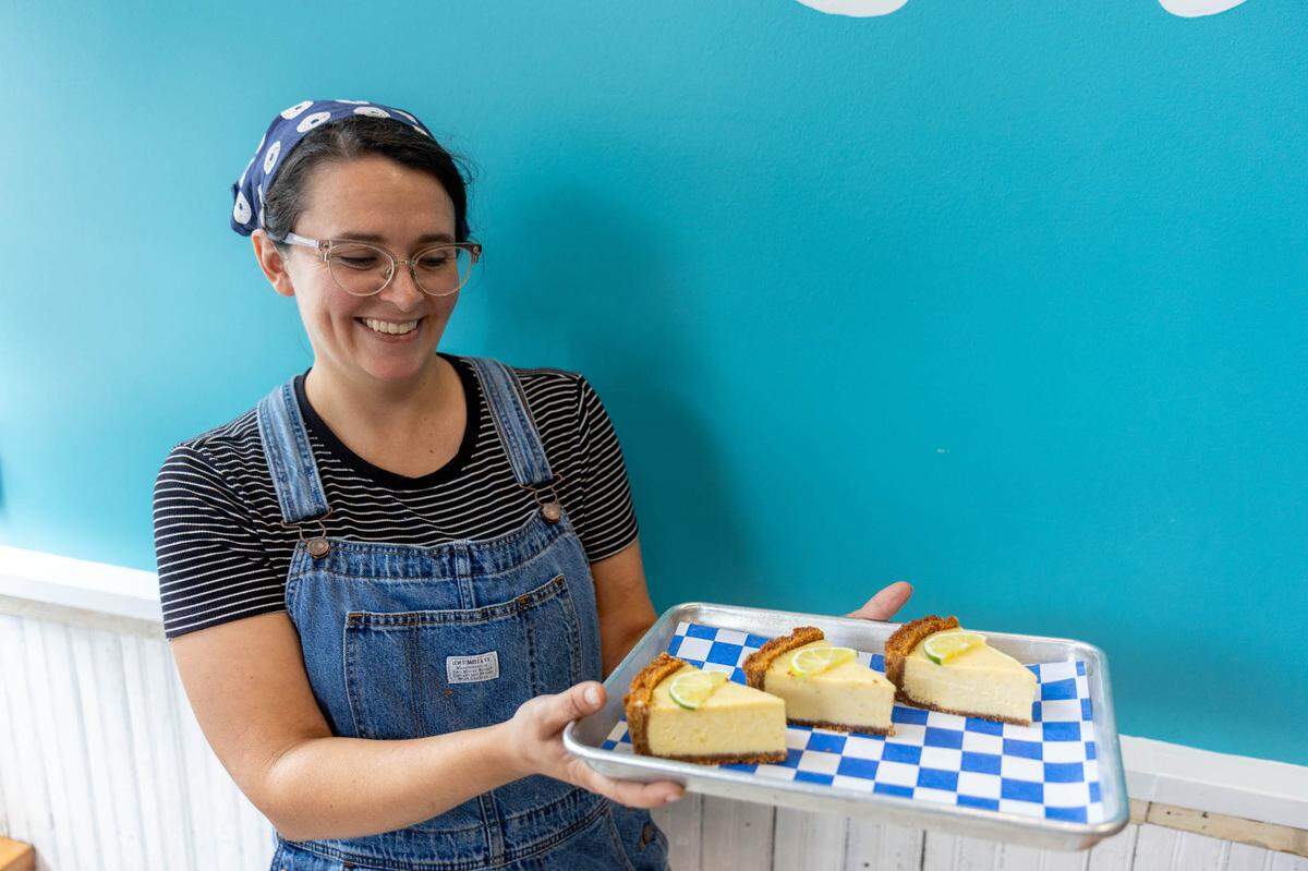 Lauren Bone, co-owner of Macon Bagels, poses with her dish she entered into the third annual Macon Baking Week. The dish includes homeade crust and freshly zested limes.