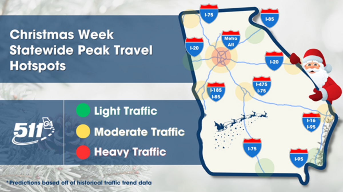 GDOT announced Wednesday that it would open all lanes on interstates, highways and major roads to make holiday travel easier. The agency also listed travel hotspots for drivers to avoid during the holidays.