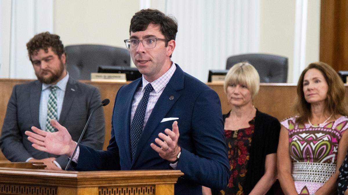 NewTown Macon president Josh Rogers speaks during a joint press conference at city hall to discuss two initiatives to increase affordable rental housing in Macon, one from NewTown and another by Historic Macon. The Knight Foundation and Macon-Bibb County will fund the projects with matching $1.6 million grants.
