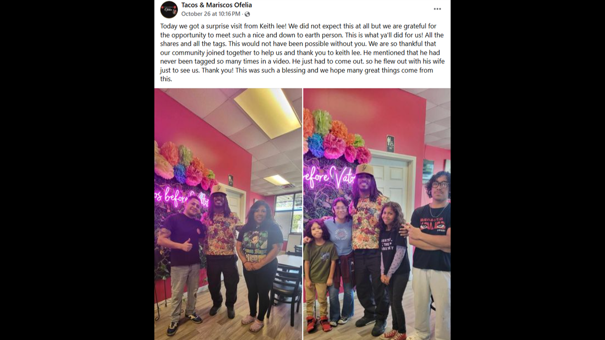 Tacos y Mariscos Ofelia got a visit from TikTok star Keith Lee, who helped the restaurant pay rent.