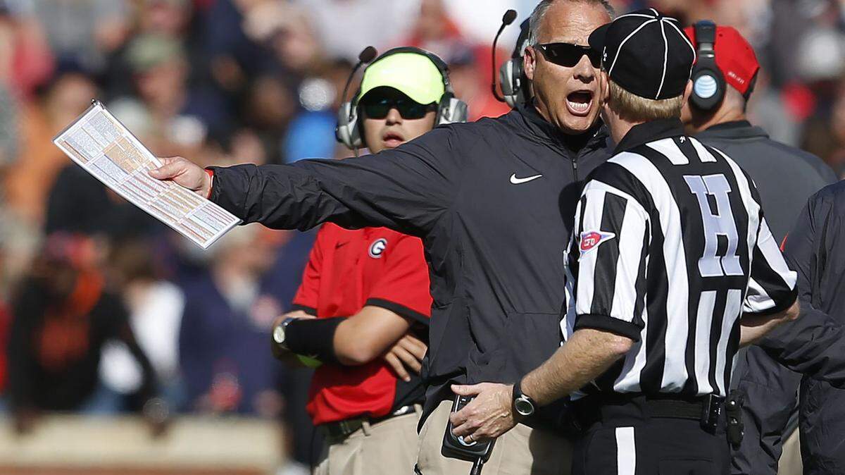 Georgia head coach Mark Richt reacts about a call during the second half of Saturday's game against Auburn.