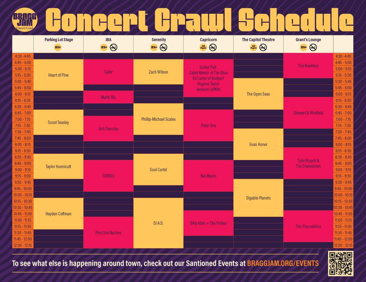 Bragg Jam 2024 concert crawl schedule