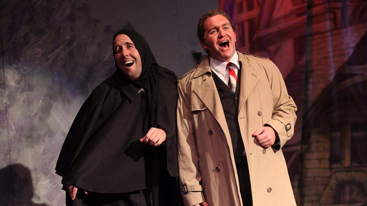 AMY MADDOX/FOR THE TELEGRAPHPatrick Cheek, left, is Igor and Bryson Holloway is Dr. Frederick Frankenstein in Theatre Macon's production of "Young Frankenstein."