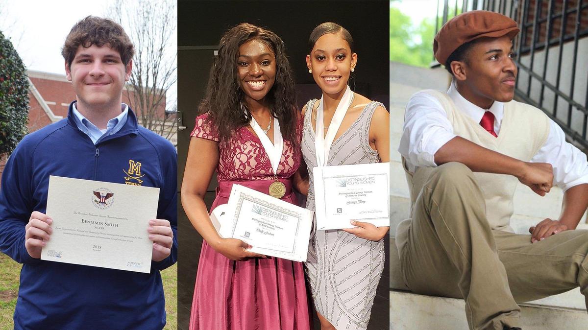 High school students across Middle Georgia made achievements in the past week. Benjamin Smith, a junior at Mount de Sales, left, received a silver level President’s Volunteer Service Award by The Prudential Spirit of Community Awards program, according to a press release. Cicely Jackson, left center, of Macon was named the Distinguished Young Woman of Bibb County 2020, and Jasmyn Perry of Macon was named the Distinguished Young Woman of Monroe County 2020, according to a release. Perry High School senior Trajan Clayton, right, won first place in the state at the August Wilson Monologue Competition in Atlanta, according to a release.