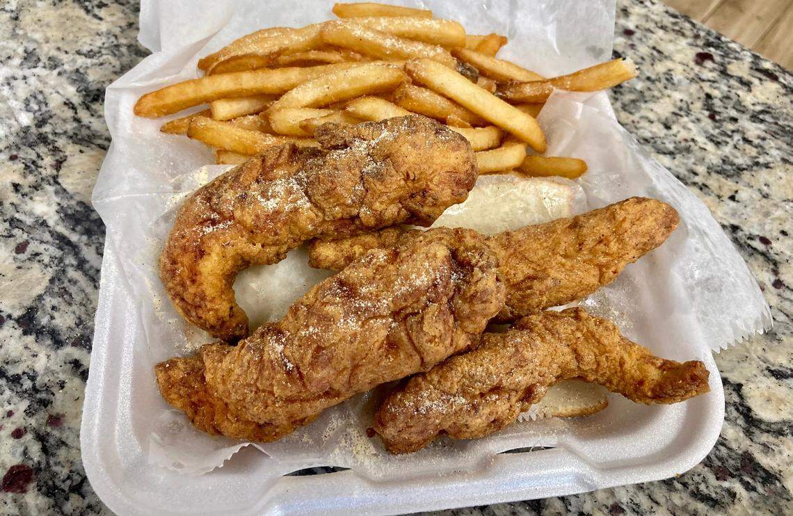 A customer favorite at JJ Fish & Chicken restaurants is the chicken tenders combo: large chicken tenders, fries, coleslaw and a drink.