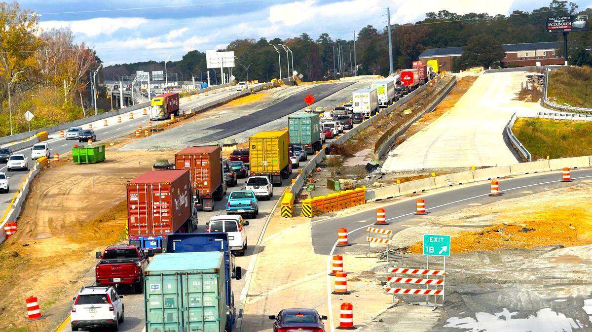 A photograph from about noon Wednesday shows the backup near downtown Macon on westbound Interstate 16, which stretched for about a mile from around the Ocmulgee River bridge on easterly past the Macon Coliseum.