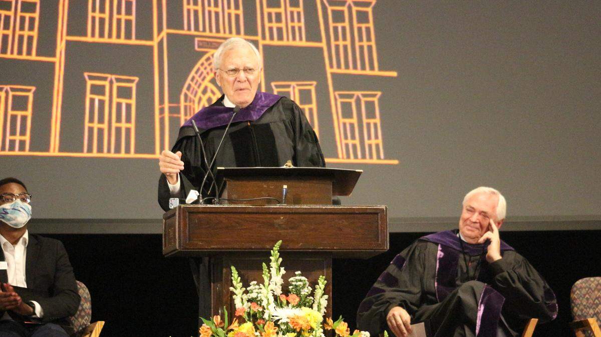 Former Gov. Nathan Deal speaks at Mercer’s Founder’s Day ceremony on Feb. 2.
