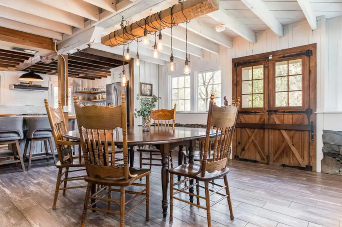 Beautiful wood accents and cozy dining area.