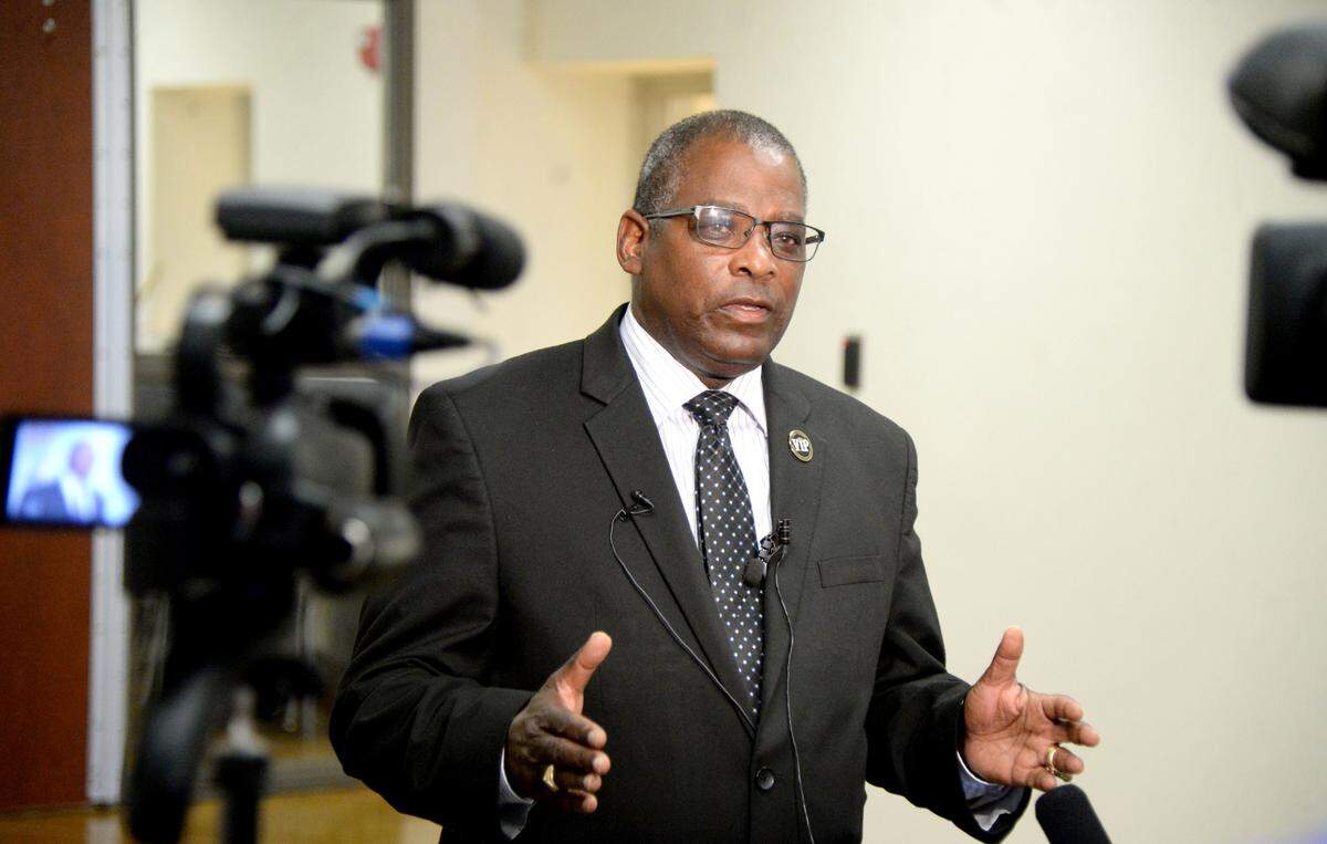 Bibb County Superintendent Superintendent Curtis Jones speaks with the media last year in this file photo. Jones is set to retire in June.