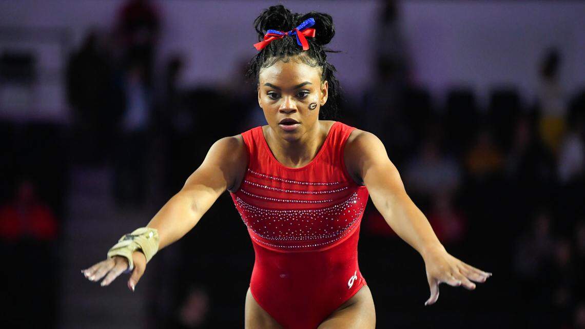 Georgia gymnast Soraya Hawthorne competes against LSU during an NCAA gymnastics meet on Friday, Jan 10, 2020 in Athens, Ga.