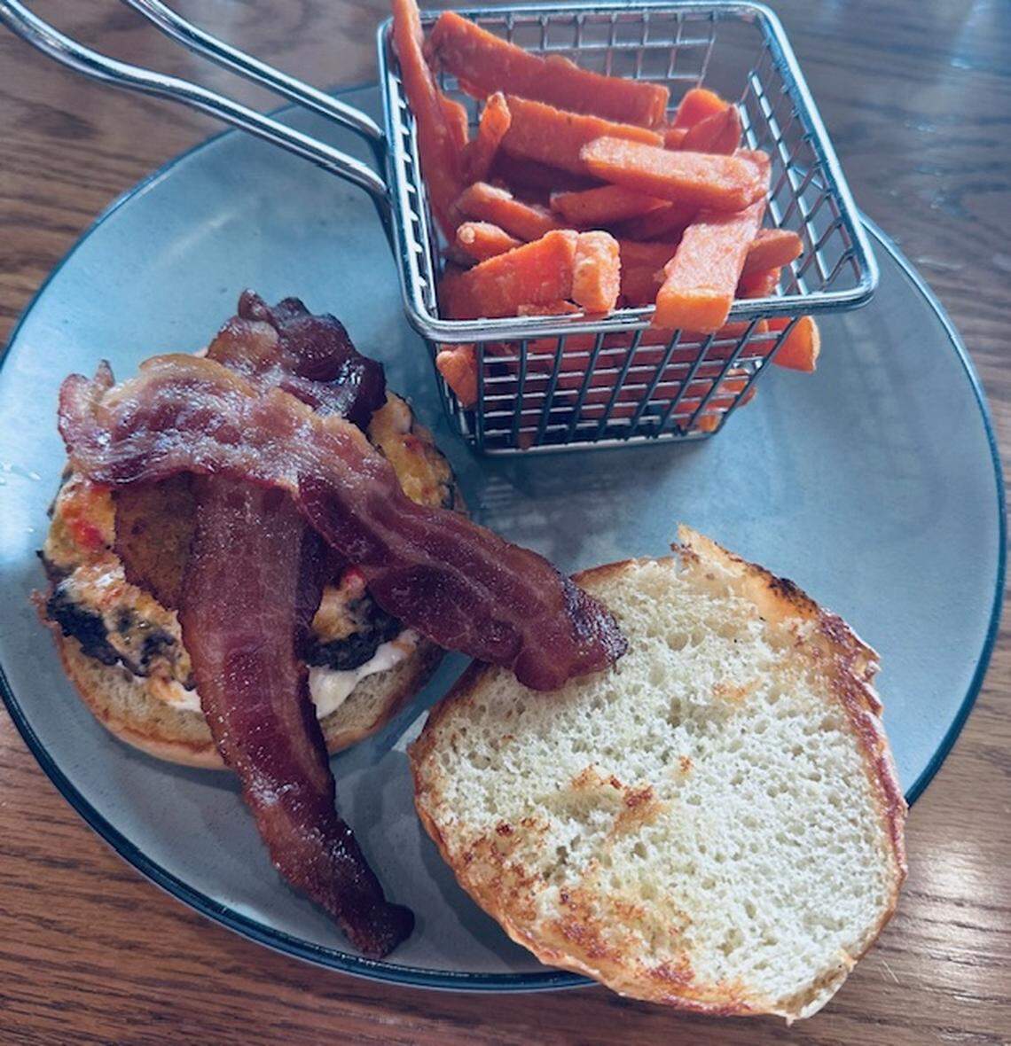 Southern Burger with sweet potato fries at Iron Rail.
