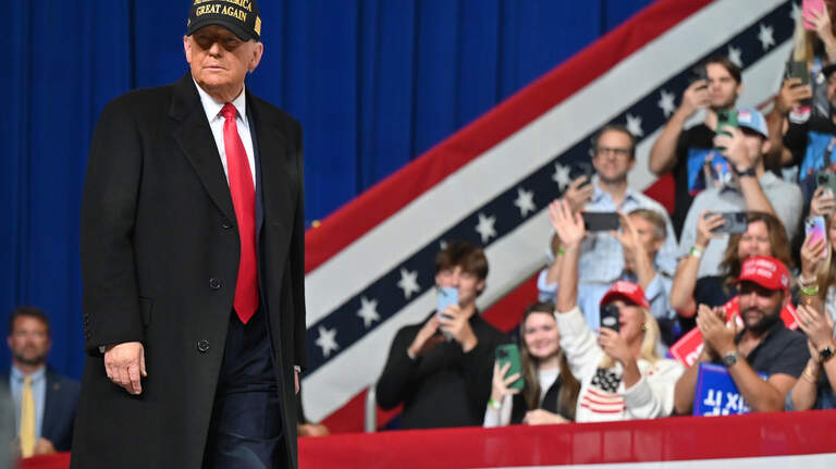 Donald Trump hits his familiar talking points at Macon rally. Here’s what he said.