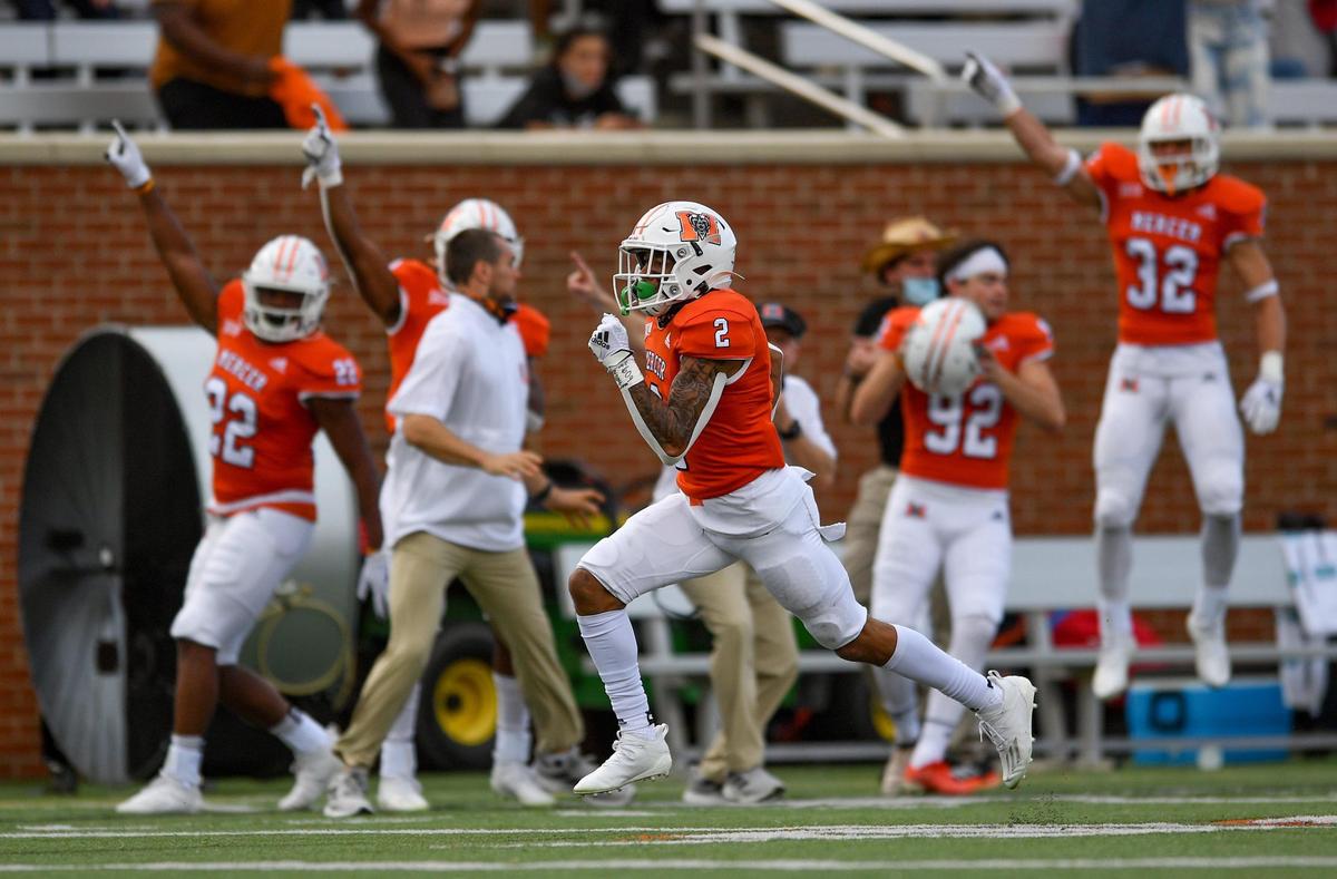 DONN RODENROTH,Macon, Georgia, 02/27/2021: Mercer’s Yahsyn McKee scoops and scores for the Bears against Citadel Saturday in Macon. Mercer beat the Citadel 42-28.