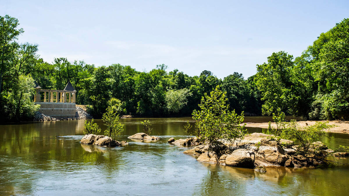 The scenic overlook at Amerson River Park provides views looking north and south along the Ocmulgee River.