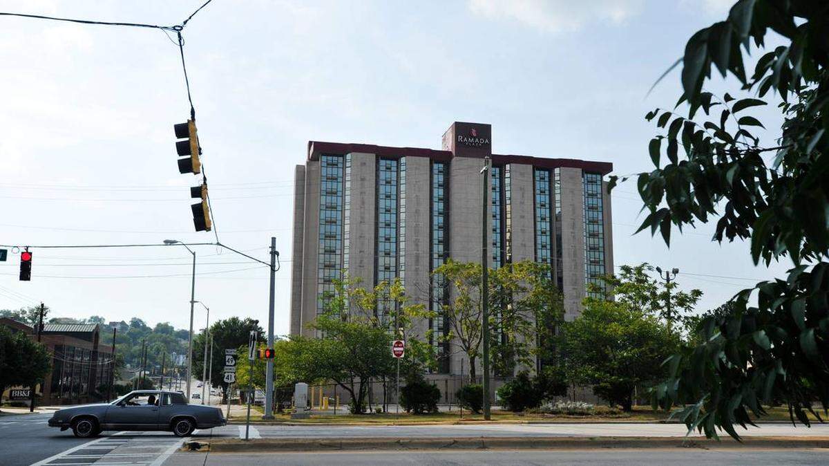 The former Ramada Plaza, pictured here in 2012, as seen from the intersection of Second Street and Walnut Street in Macon, Ga.