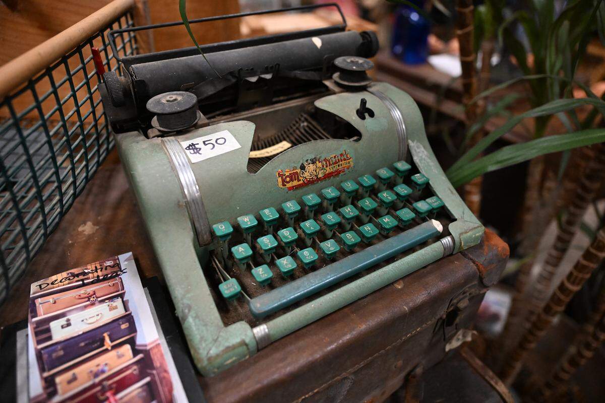 A Tom Thumb typewriter sits inside of the Historic Macon Flea Market on Wednesday, Sept. 17, 2025, in Macon, Georgia. The Historic Macon Fall Flea Market will take place Oct. 3-5.