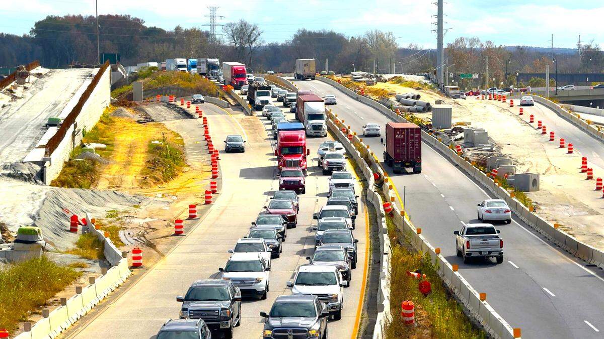 A photograph from about noon Wednesday shows the backup near downtown Macon on westbound Interstate 16, which stretched for about a mile from around the Ocmulgee River bridge on easterly past the Macon Coliseum.