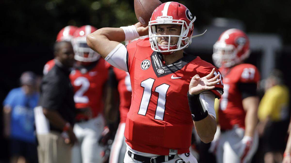 Georgia quarterback Greyson Lambert warms up before the start of an NCAA college football game against Vanderbilt Saturday, Sept. 12, 2015, in Nashville, Tenn.