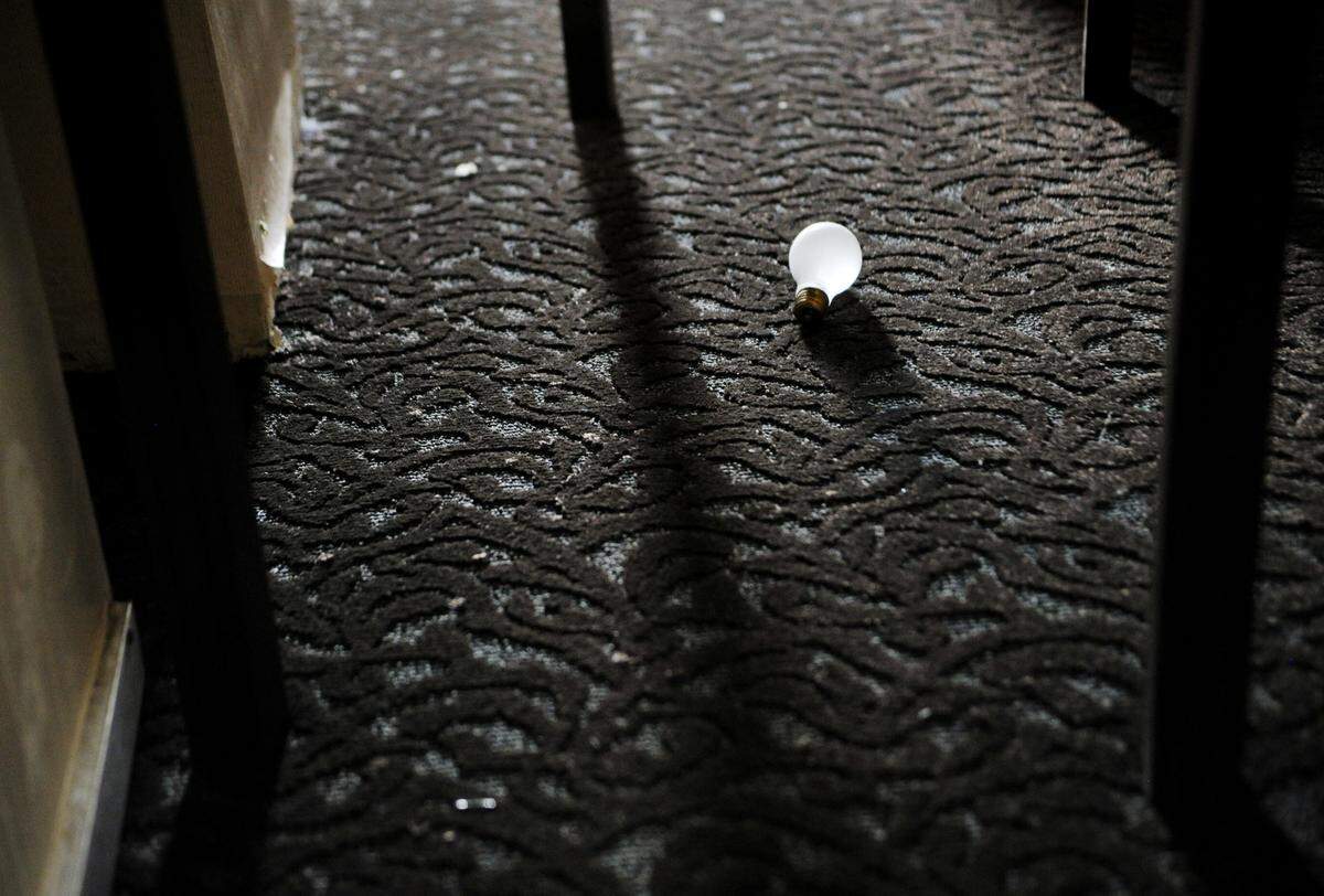 A random lightbulb in the entry way to a room in the Ramada Plaza in 2012.
