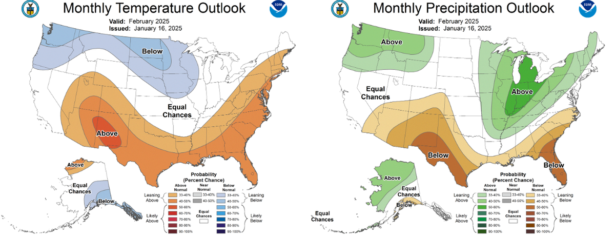 The National Weather Service predictions for February 2025 weather