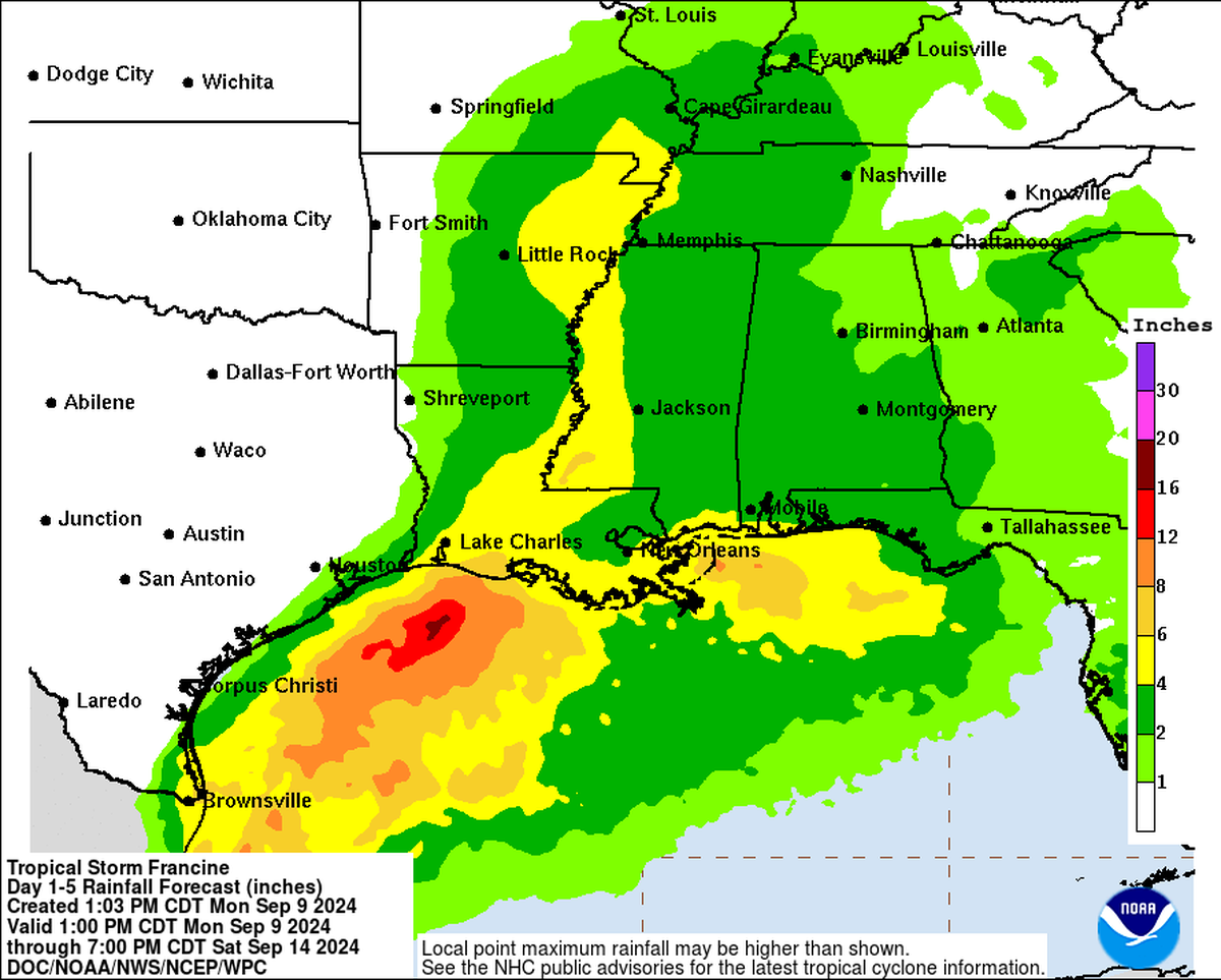 Rainfall totals for Georgia from Tropical Storm Francine.