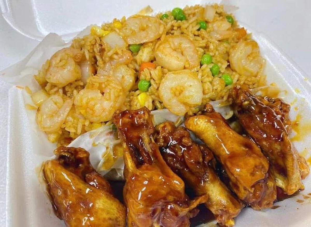 Shrimp and fried rice with wings at TouchDown Wings.