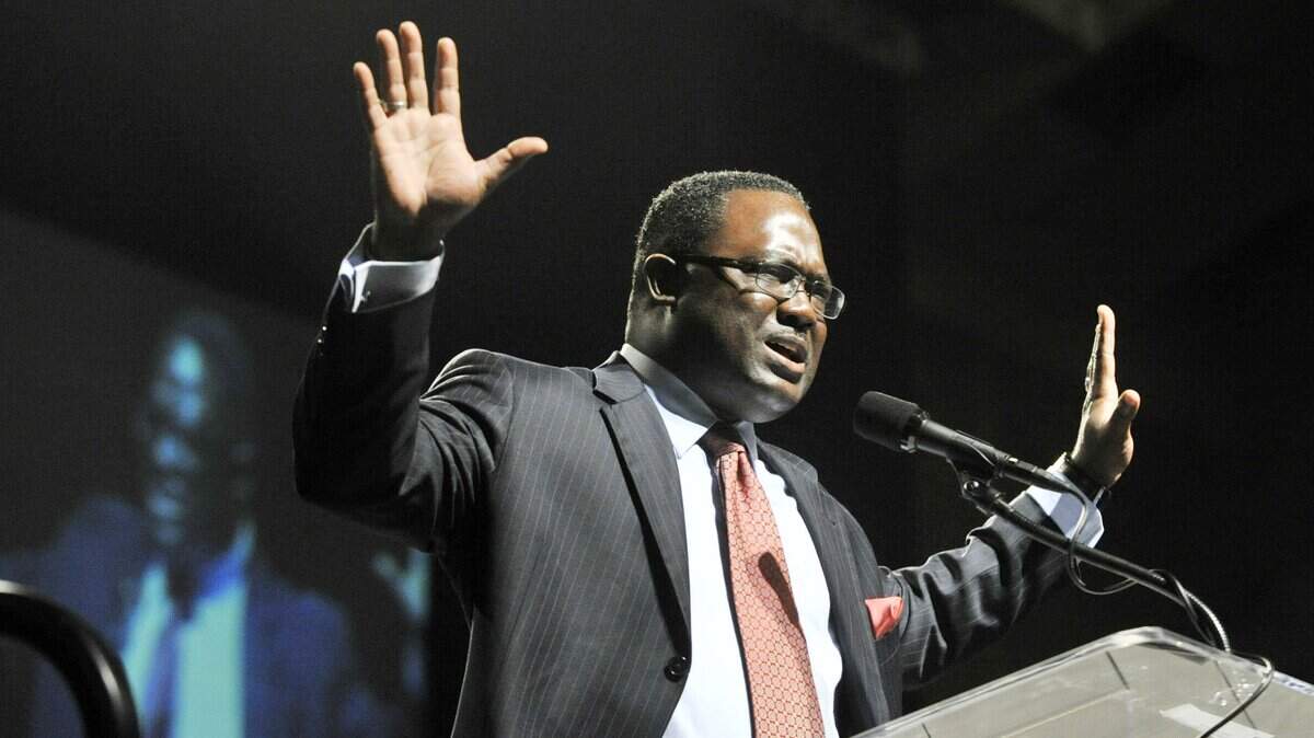 Then-Bibb County schools Superintendent Romain Dallemand, presenting his strategic plan at the Macon Coliseum in February 2012.