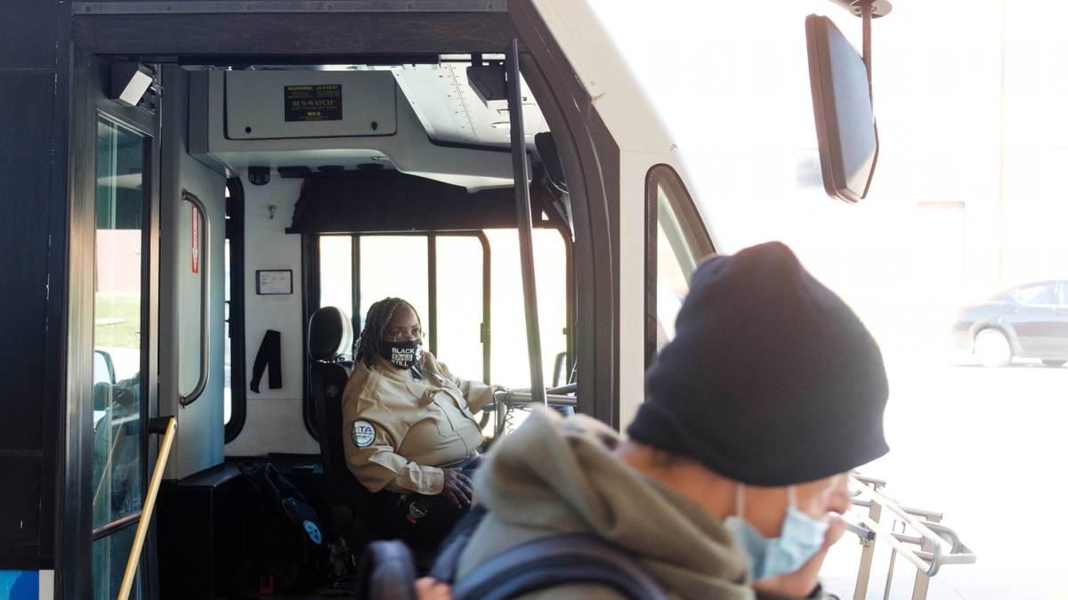 An announcement over the loudspeaker on the bus platform informed Macon transit riders Tuesday that masks were now optional on the bus. Drivers and most riders still wore them.