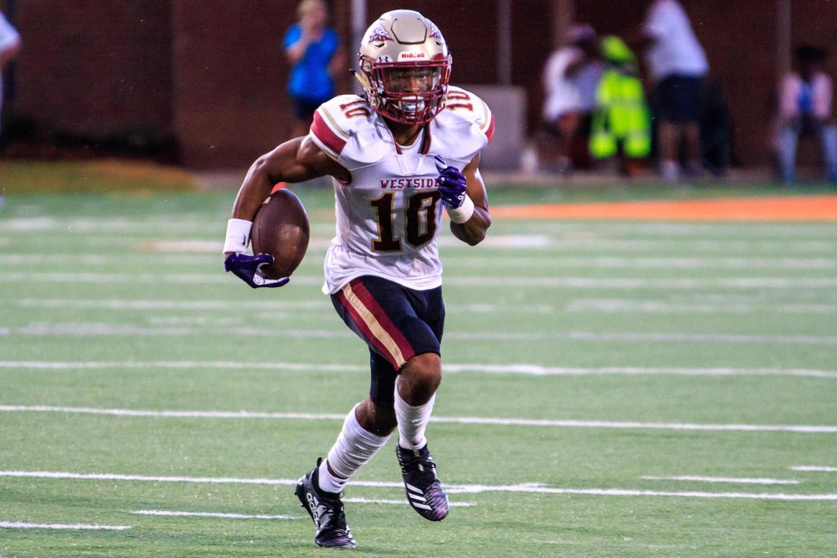 Westside’s Jaylon Barden (10) runs against Southwest in the Macon Touchdown Club Middle Georgia Kickoff Classic on Aug. 24, 2019.