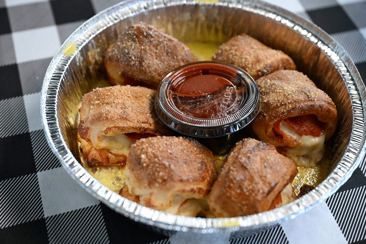 Pepperoni rolls at Home Slice Pizza on Tuesday, Aug. 26, 2025, in downtown Perry, Georgia. The appetizer is a family favorite of owners LeAnne and Paul Register.