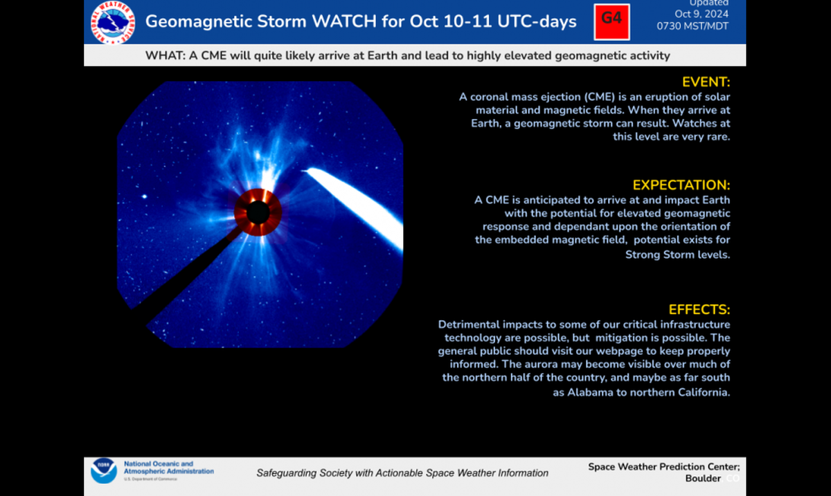 A G4 severe geomagnetic storm has been issued for Oct. 10-11. Here’s where the northern lights will be visible.