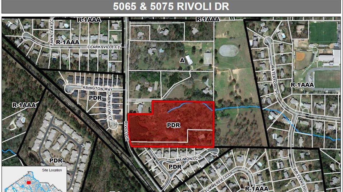 A new subdivision planned at 5064 and 5075 Rivioli Drive, outlined in red, appears to be the first to be developed in Bibb County in 10 years.