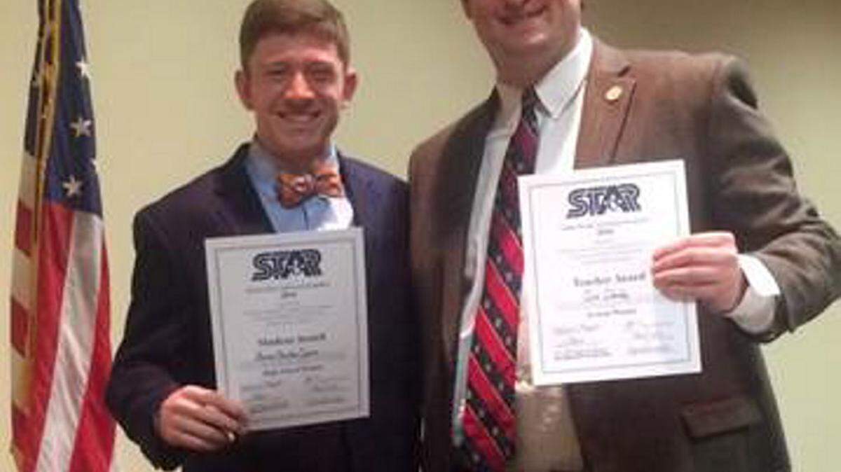SPECIAL TO THE TELEGRAPHHouston County STAR Student James Luppino, left, chose Warner Robins High School history teacher Louis Leskosky as his STAR Teacher.